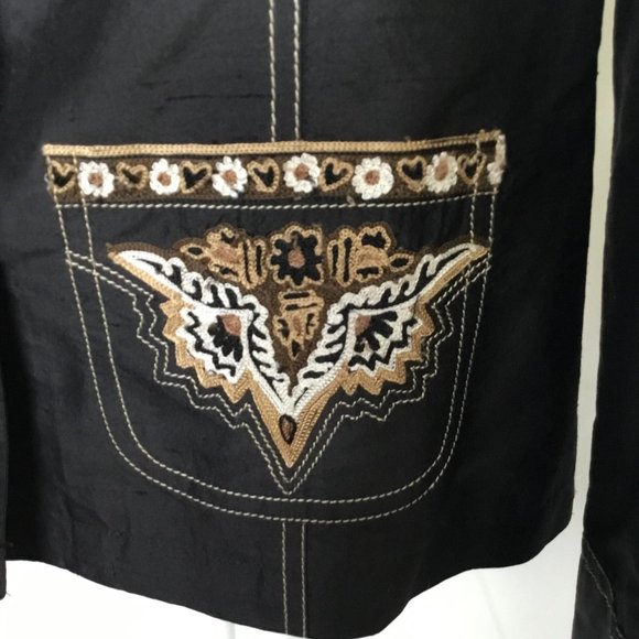 A La Carte Silk Embroidered Button Jacket Blouse - Picture 6 of 8